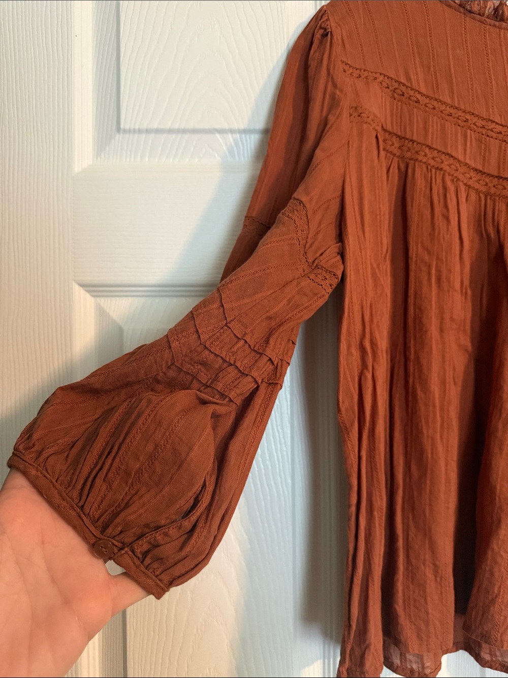 Universal Thread Rust Orange Long-Sleeve Peasant Blouse - Picture 2 of 6